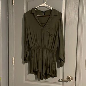 Olive, button up romper with sleeves